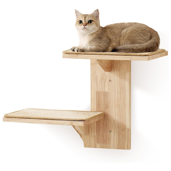 Tree-Shaped Cat Wall Shelves with Sisal Scratching Mat - Sturdy Rubber Wood Climbing Furniture for Large Cats (Holds up to 10 lbs)