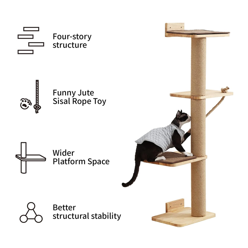 50-Inch Customizable Wall-Mounted Cat Tree with Scratching Posts, Lounging Platforms & Cozy Bed