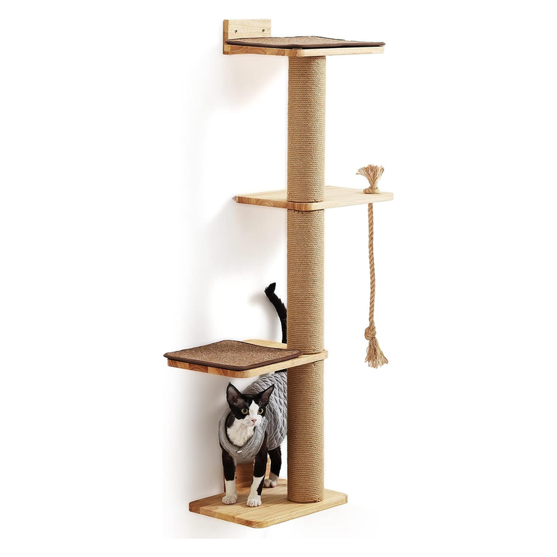 50-Inch Customizable Wall-Mounted Cat Tree with Scratching Posts, Lounging Platforms & Cozy Bed