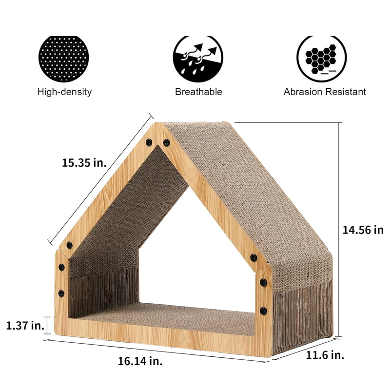 Eco-Friendly Cat Scratcher House & Bed - Durable Cardboard Haven for Cats & Kittens (16.14" Scratching Surface, 22 lbs Capacity)