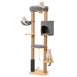 Wall-Mounted Cat Scratching Tree: 36" Double-Sided, Replaceable Sisal, Rubber Wood