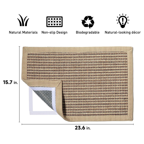 Thickened Natural Sisal Cat Scratching Mat - 23.6" x 15.7", Anti-Skid & Multi-Use for Carpet & Sofa Protection