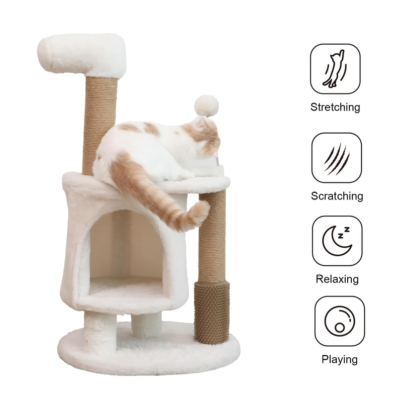 33.5-Inch Multi-Level Cat Tree with Condo, Scratching Posts, Interactive Toys & Plush Platform