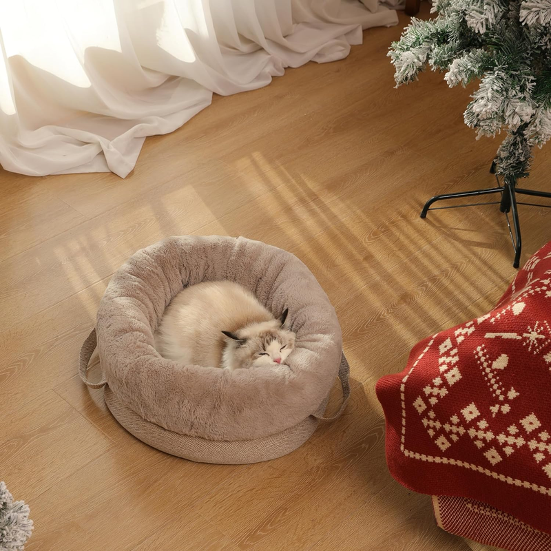 Reversible Cat Bed for Indoor Cats, Deep Sleep Puppy Bed, Multi-Season Kitten Bed, Roomy Small Dog/Bunny Bed