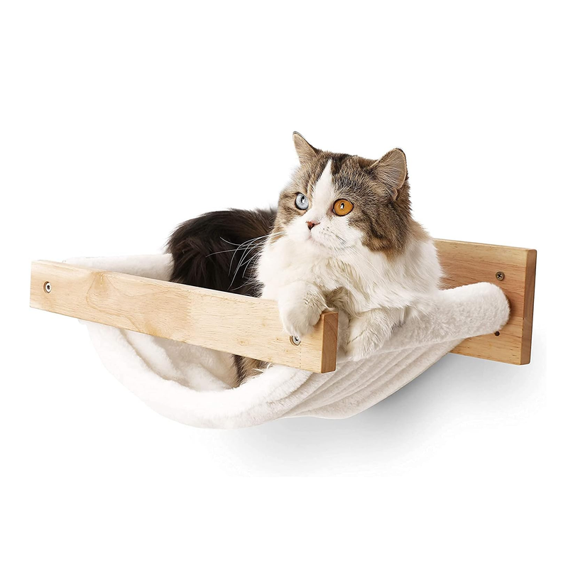 Wall Mounted Cat Hammock & Climbing Shelves with Soft White Flannel Bed (Holds 30lbs)