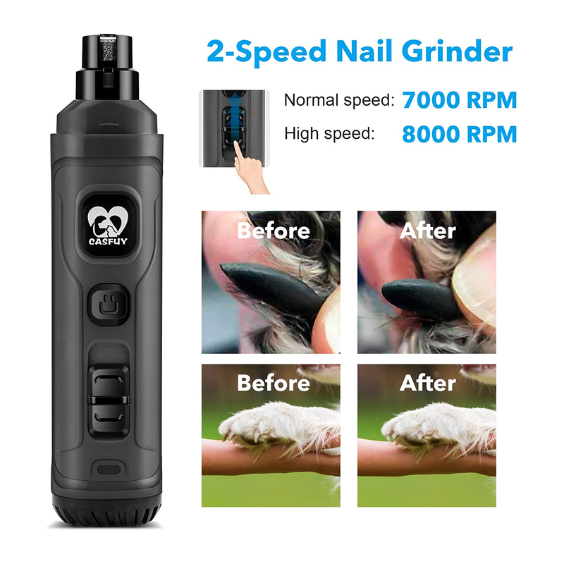 Powerful 2-Speed Pet Nail Grinder with Dual LED Lights, Quiet & Painless Grooming for Small, Medium & Large Dogs and Cats