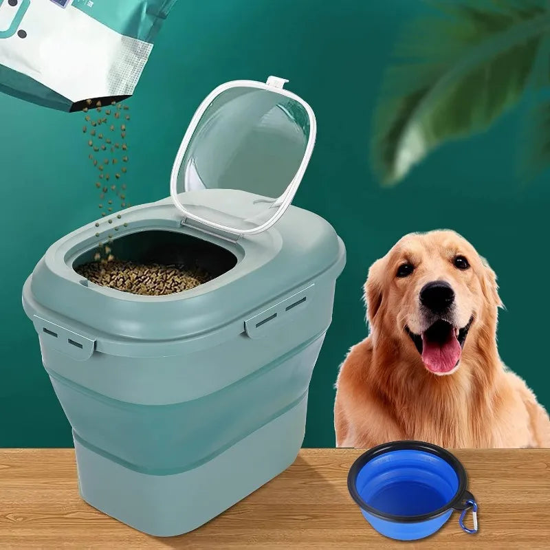 Collapsible Airtight Pet Food Container with Wheels - 30lb Capacity