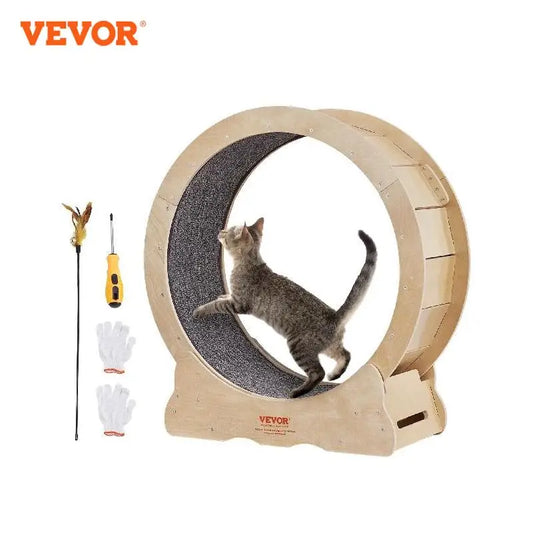 Silent Cat Exercise Wheel & Bed - Natural Solid Wood, All Sizes, Detachable Carpet, Reduces Paw Injuries
