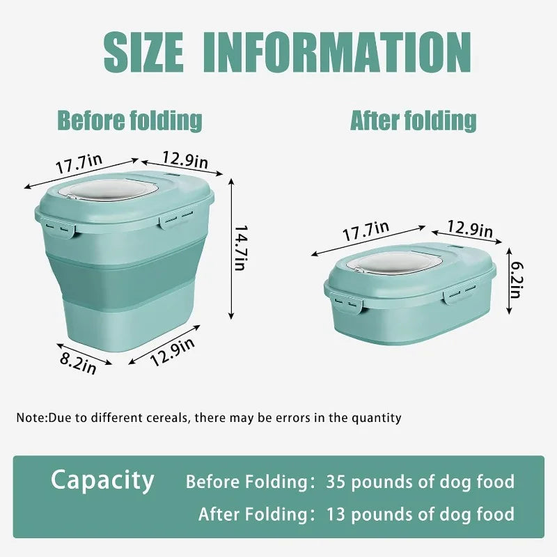 Collapsible Airtight Pet Food Container with Wheels - 30lb Capacity