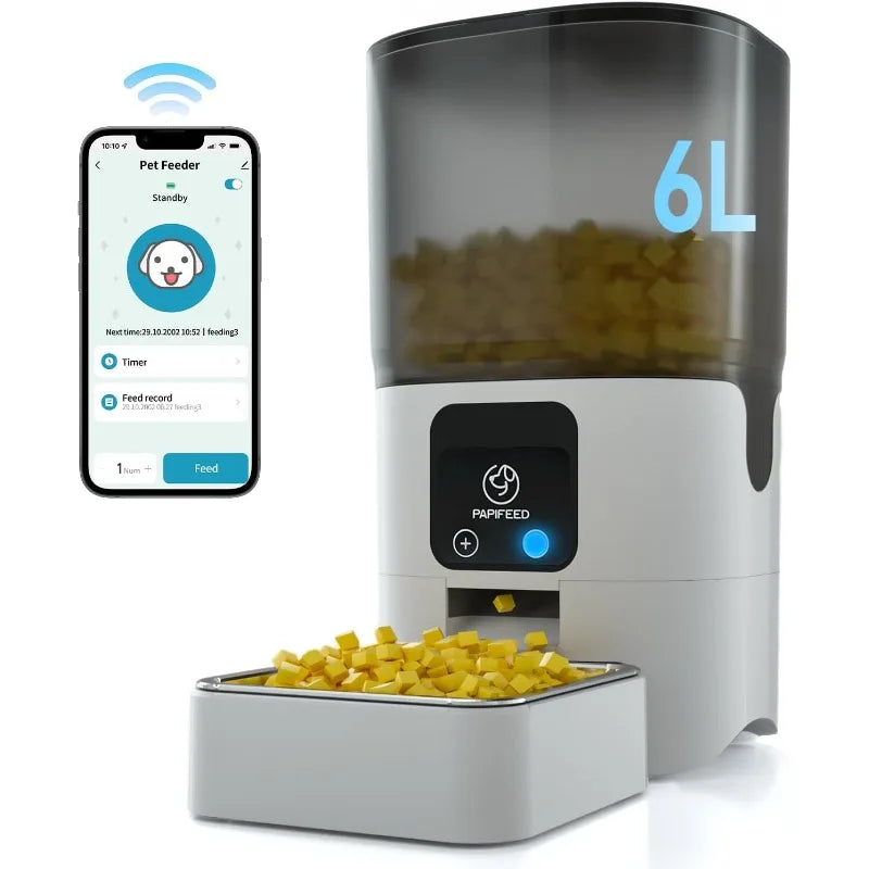 PAPIFEED 6L Smart Automatic Cat Feeder: App-Controlled, Detachable, 30 Meals/Day